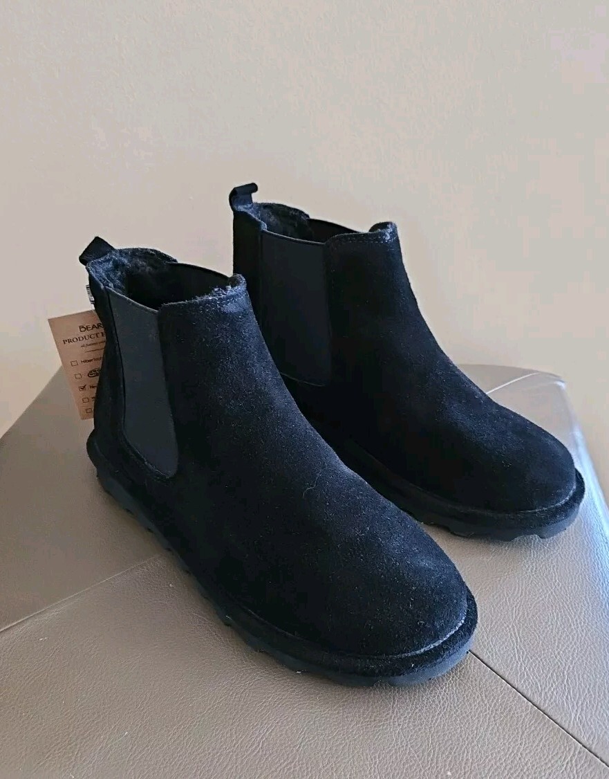 NWT Bearpaw DREW Black Suede Chelsea Boots