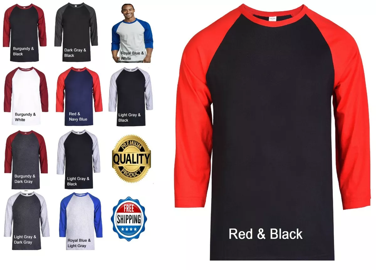 Baseball Raglan T-Shirt Team Sport Jersey Tee Premium Cotton 3/4 Sleeve  Men's