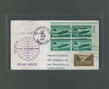 1957 US Scott 1091 Plate Block on Los Angeles to Paris France Pan Am Polar Route