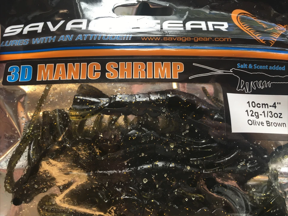 2 BOLSAS SAVAGE GEAR 3D CAMARONES MANÍACOS 4” MARRÓN OLIVA SAL Y AROMA AÑADIDO Foto 2 de 2