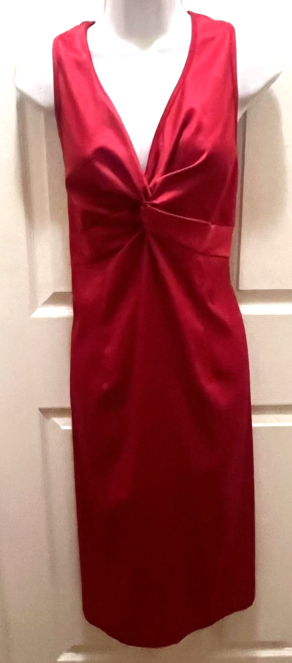 Red Cocktail Dress Womens 18 Satin Sleeveless Ruched Knot Front Silky Party-image
