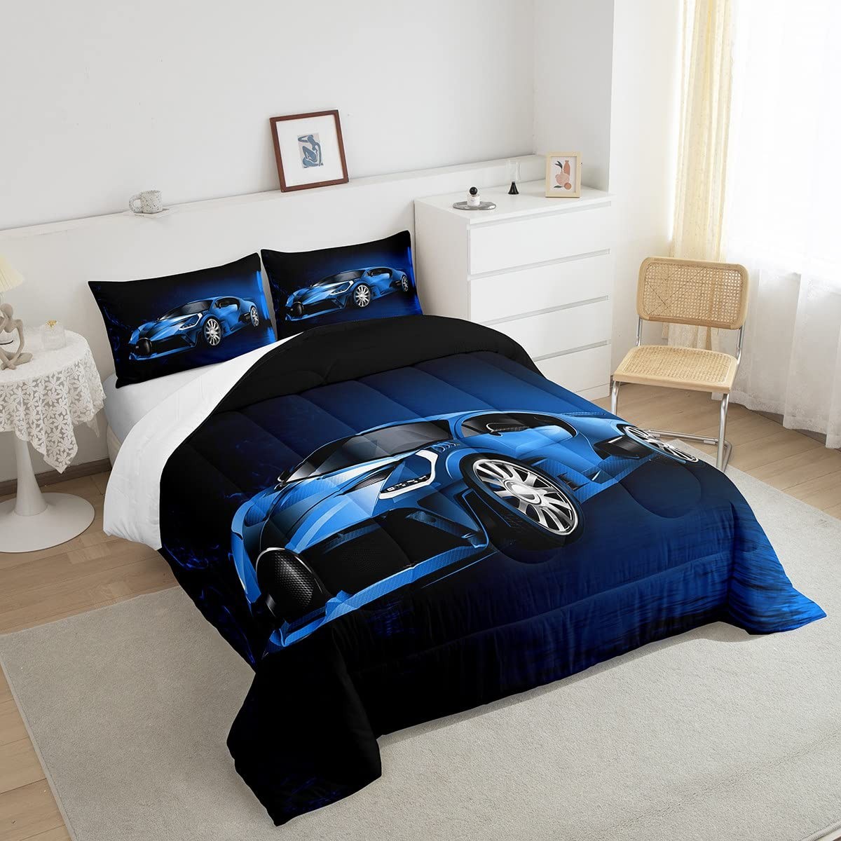 Sports Car Comforter Blue Race Car Comforter Set for Boys Girls Extreme Sport...