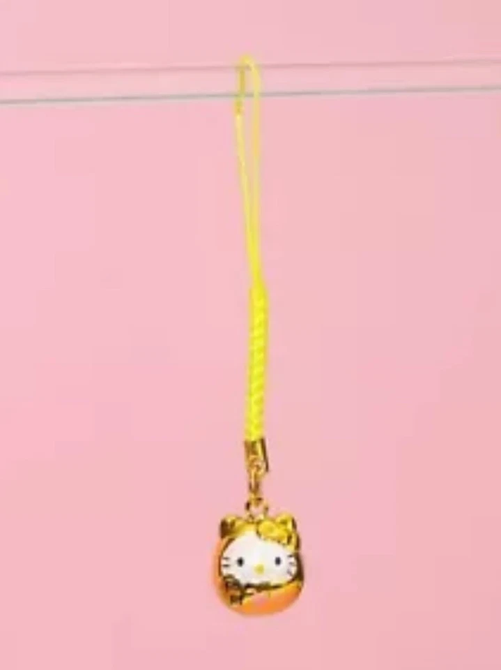 Sanrio Hello Kitty Japanese Brass Bells Phone Charm Strap Kawaii Red Gold Fish - Image 2 of 3