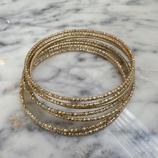 Gold Tone Textured Metal Bangle Bracelet Set Round No Stone Fashion Jewelry