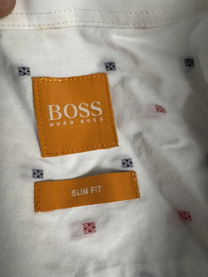 BOSS Hugo Boss Shirt Mens 2XL White Slim Fit Short Sleeve Pattern Cotton - Image 2 of 4