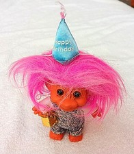 Vintage 1992 Russ HAPPY BIRTHDAY TROLL DOLL 5" With Pink Hair, Package  Hat