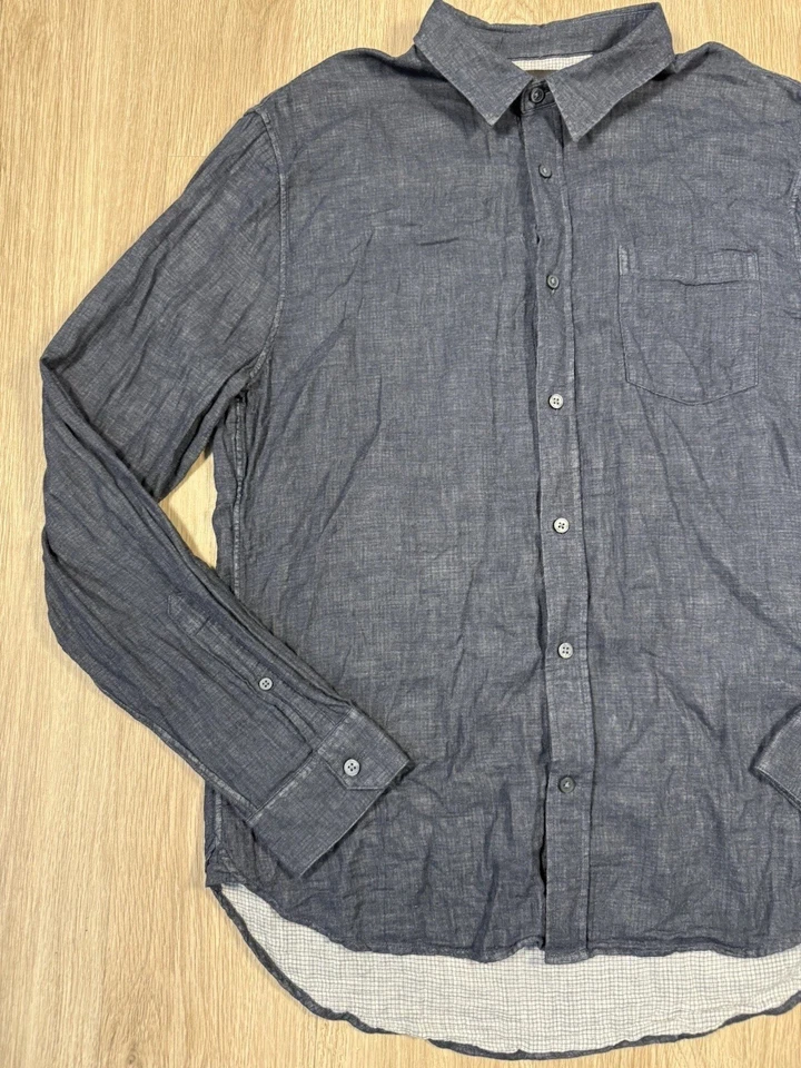 VINCE Regular Fit Double Face Button Down Shirt Brushed Cotton Size Medium Blue - Image 3 of 4