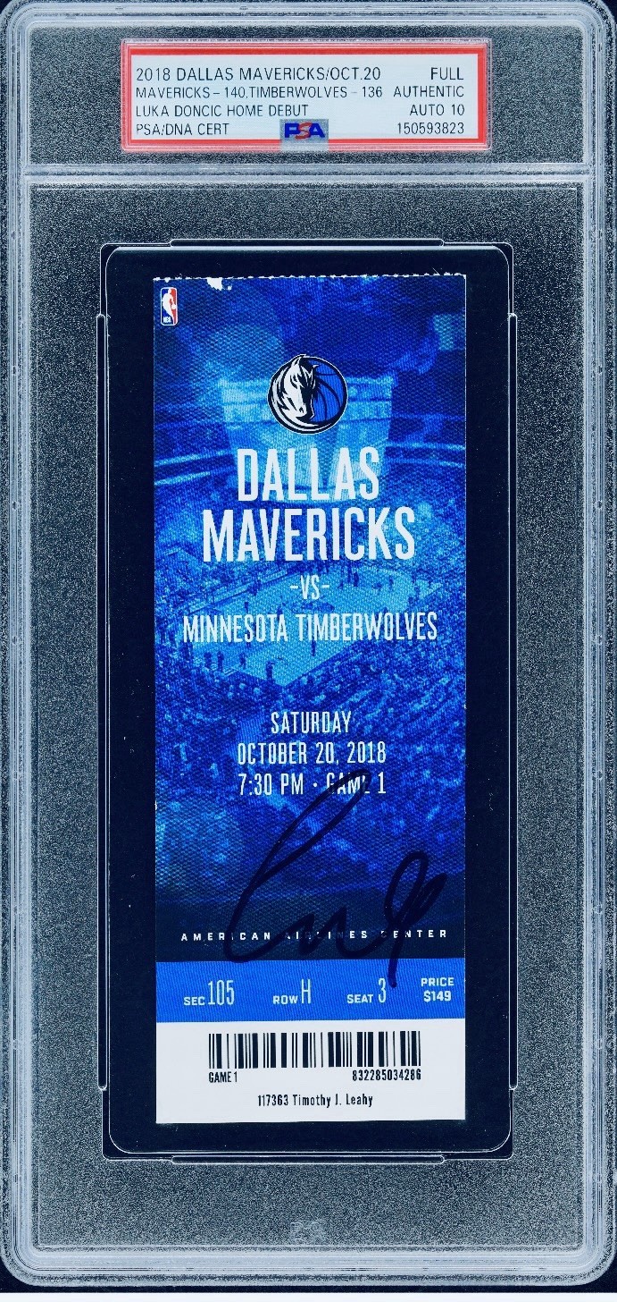 Luka Doncic Autographed 2018 NBA Rookie Ticket PSA/DNA Gem Mint 10 Rare Low Pop