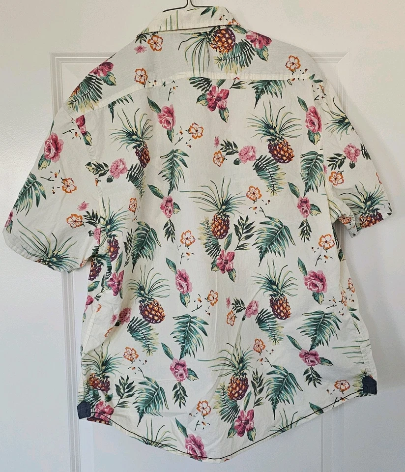 Camisa de campamento hawaiana Aloha estampado floral con piñas para hombre XXL Burnside Foto 2 de 4