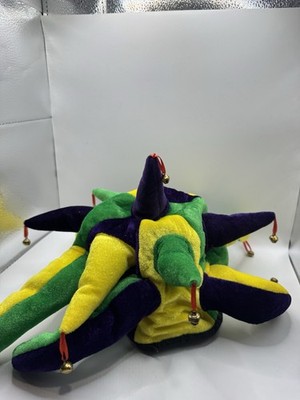 Mardi Gras Jester Hat Plush Green Purple Gold Bells Costume Adult Novelty Hat