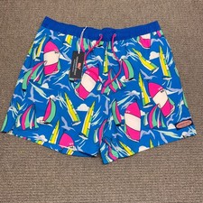 Vineyard Vines Mens Sailboat Print Performance Swim Trunks Blue Pink Large 7in