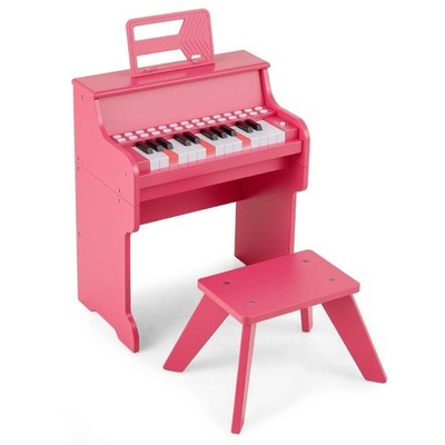 25 beleuchtete Tasten Kinder Klavier Keyboard mit Hocker und verstellbarer Geschwindigkeit - Pink
