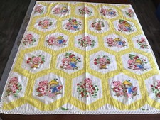 Vintage Strawberry Shortcake Children's Quilt Blanket Yellow White 51 X 45