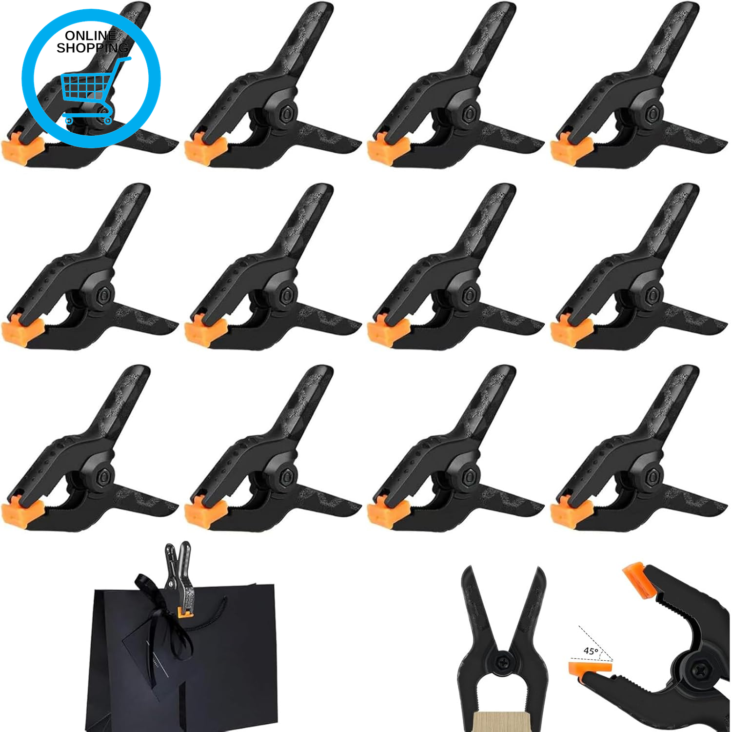12 Pack Black Backdrop Clips Balloon Arch Decorations, Spring Clamps, Plastic Cl