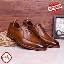 Men  s Hand-Burnished Brown Leather Oxford Shoes   Luxury Artisan Dress Shoes