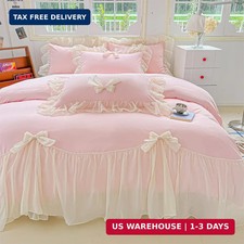 SOUKECHY Girls Lace Bedding,Pink Full Comforter Cover Set, Chic Ruffled Duvet Co