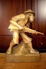 ANTIQUE 12" HAND CARVED WOOD CARVING HUNTER HUNTSMAN GUN STATUE FIGURE SCULPTURE