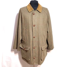 DAKS Hunting Coat Jacket Windowpane TWEED Loden Shooting Raglan Overcoat Size 54