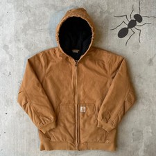 Vintage Y2K Carhartt YOUTH brown hooded work wear jacket