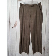 Jones New York Signature Woman Brown Plaid Wool Blend Wide Leg Dress Pants 18W