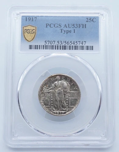 1917 Standing Liberty Silver 25c Quarter Type 1 PCGS AU53FH Gold Shield - T312