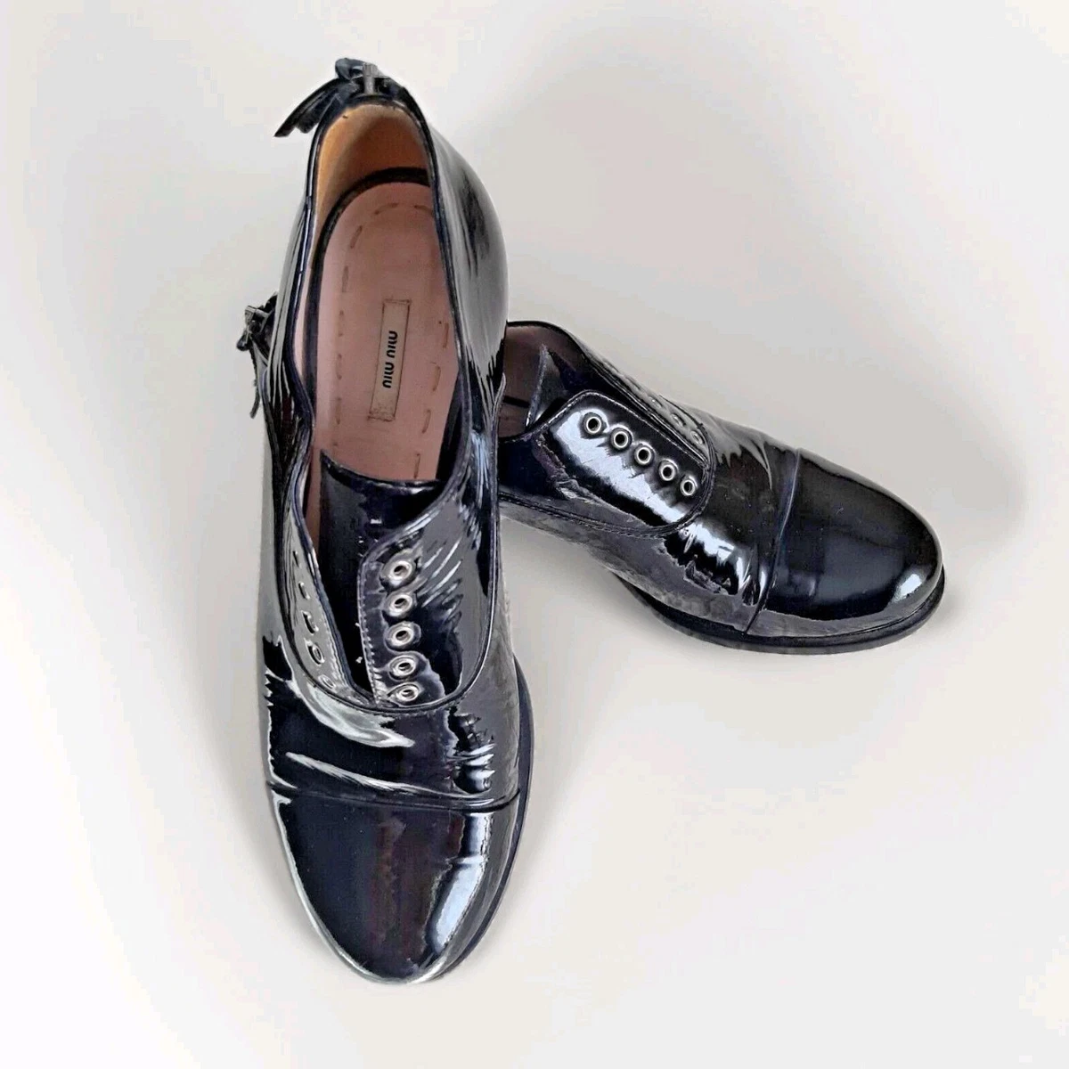 Miu Miu Metallic Leather Lace Up Oxford Shoes Men\'s Size 37/5 Black Lace Up Miu Miu Leather lace-up shoes ? Credit : @ryo__takashima  main image 3