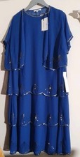NIGHTINGALES Blue Hand Beaded Dress and Jacket Occasion Outfit Sz 26 New