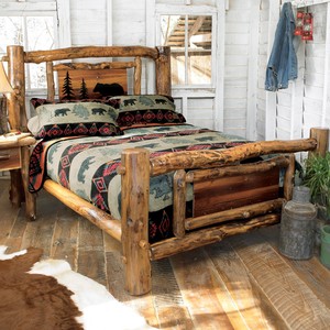 Aspen Log Bed Frame Country Western Rustic Wood Bedroom