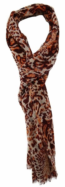 Tigertie Schal In Orange Graubeige Bordeaux Weinrot Gemustert - Gr. 200 X 50 Cm-image