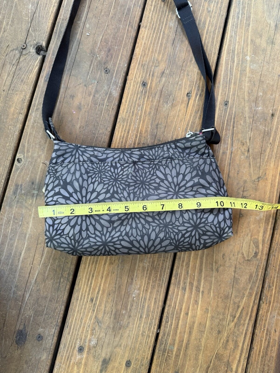 Baggallini Sydney Nylon Zippered Crossbody Purse Gray Black Flowers