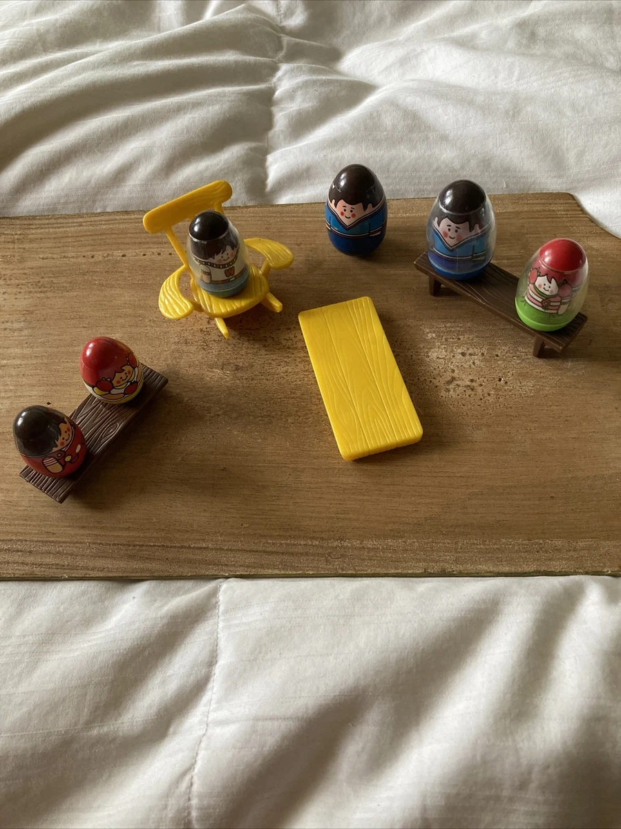 Vintage Hasbro Mixed Lot Of 6 Weeble Wobbles Rocking Chair 2 Benches