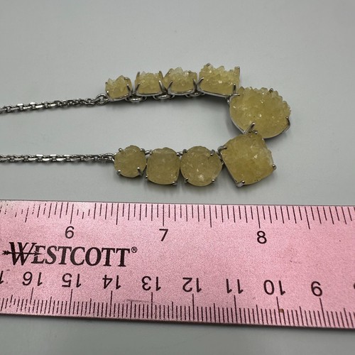 Lucky Brand Silver Tone Necklace Yellow Faux Druzy Statement Boho Adjustable - Picture 10 of 11