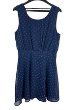 Forever 21 L Navy Blue Polka Dot A-Line Mini Dress Sheer Lined Backless NWT