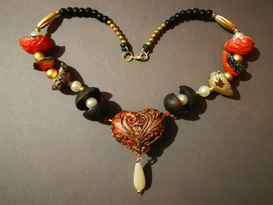 Luxury Jewelry Necklace Pendant Heart Chunky Choker Jewellery Beaded Pearl Charm - Image 4 of 4