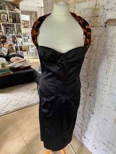 New Just Cavalli Roberto Cavalli Corseted sexy black Dress with Leopard scarf