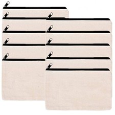 10 PCS Canvas Makeup Bag Cosmetic Pouch Blank Zipper Bag-9.1  5.9 inch Bei