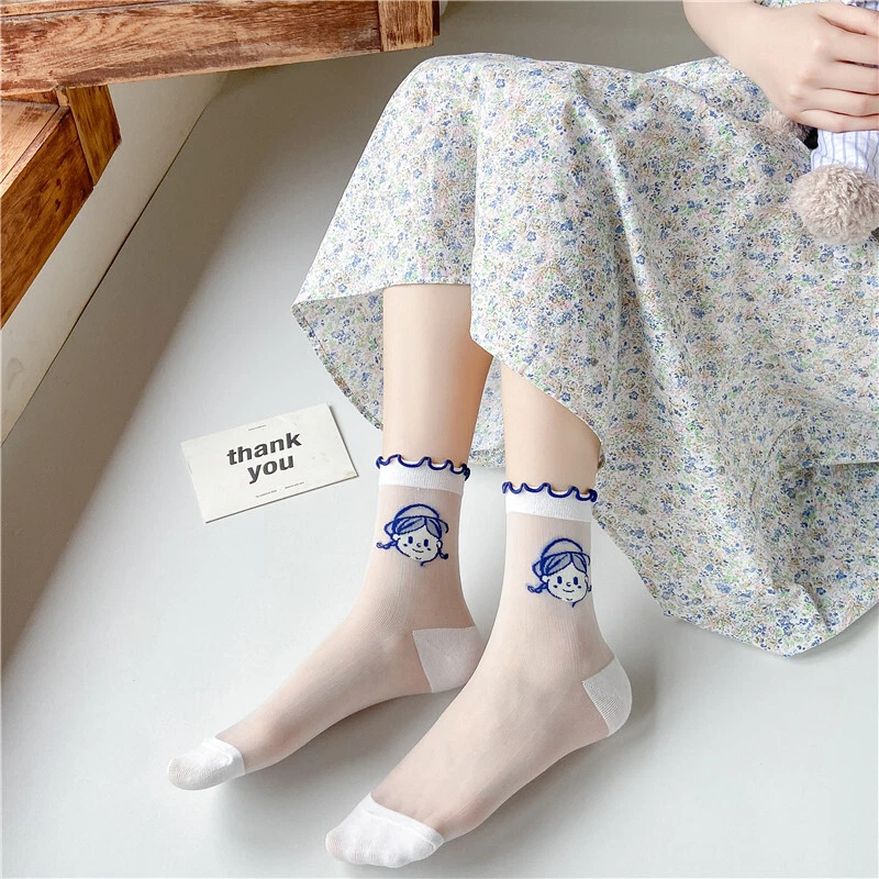 Mujeres Niñas Talla Única Preciosos Calcetines de Verano Transparentes Algodón Seda Calcetines Suaves Foto 2 de 4