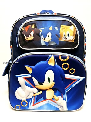 Sonic The Hedgehog 16'' Large Backpack 3D Book Bag Tails Shadow Sega Gamer  Bag 