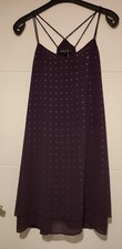 BNWOT NEW LOOK SLEEVELESS DARK PURPLE DIAMANTE CHIFFON LAYER SHIFT DRESS 8