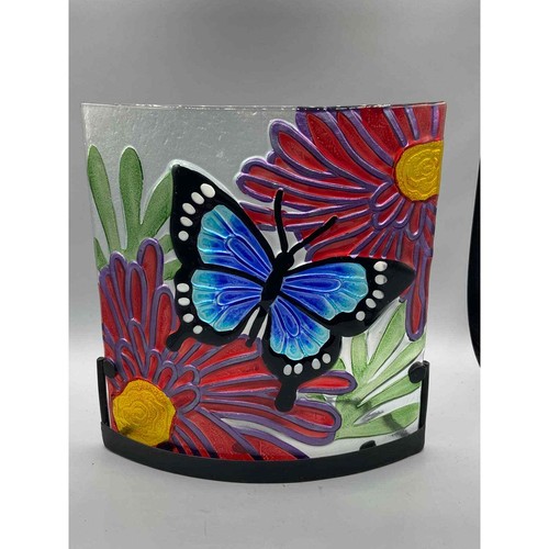 Butterfly Art GLass Votive Candle Holder 9.5 x 10" Multicolor - Picture 3 of 6