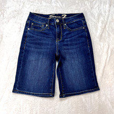 Seven7 Shorts Women's 4 Blue Bermuda Mid-Rise Dark Wash Denim