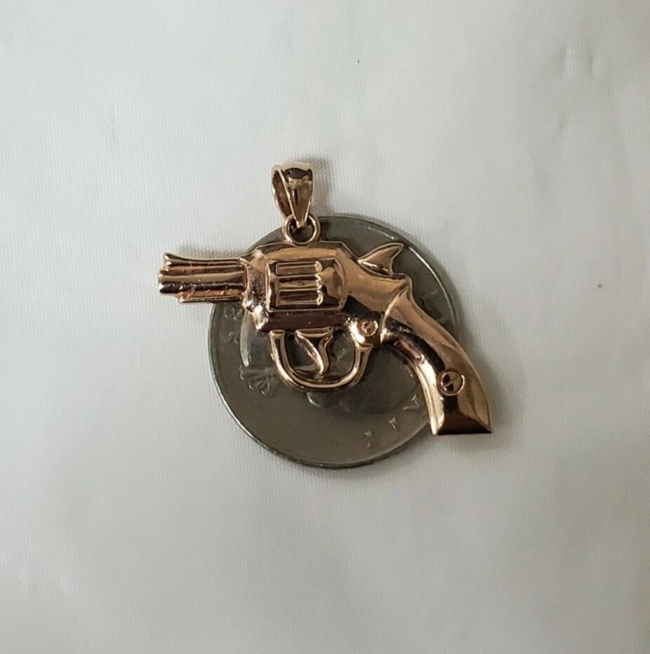 Pingente de pistola de arma de fogo Colt 45 revólver magnum ouro rosa sólido 14k  - Imagem 4 de 4