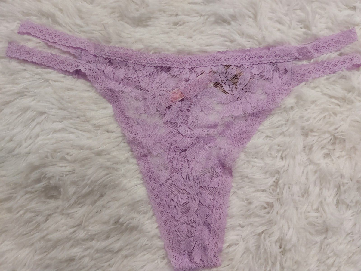 NWT VICTORIA SECRET PINK Lace Strappy Thong Panty Lavender Size