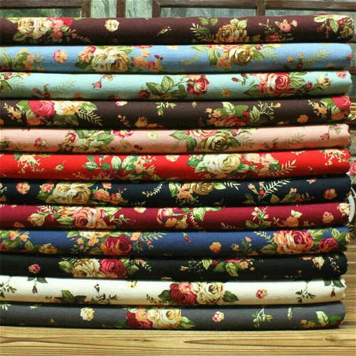 Floral Fabric Cotton Linen Rose Retro Country DIY Material Kimono Clothes Trim - Picture 4 of 25
