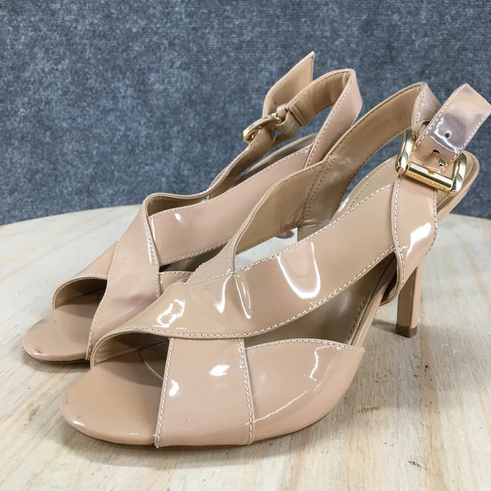 Salto Michael Kors Feminino 6 M Becky Slingback Stiletto Bege Couro Biqueira Aberta - Imagem 4 de 4