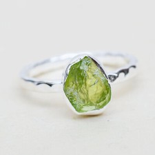 Natural Raw Peridot Rinig 925 Sterling Silver, Peridot Birthstone Ring-HR003