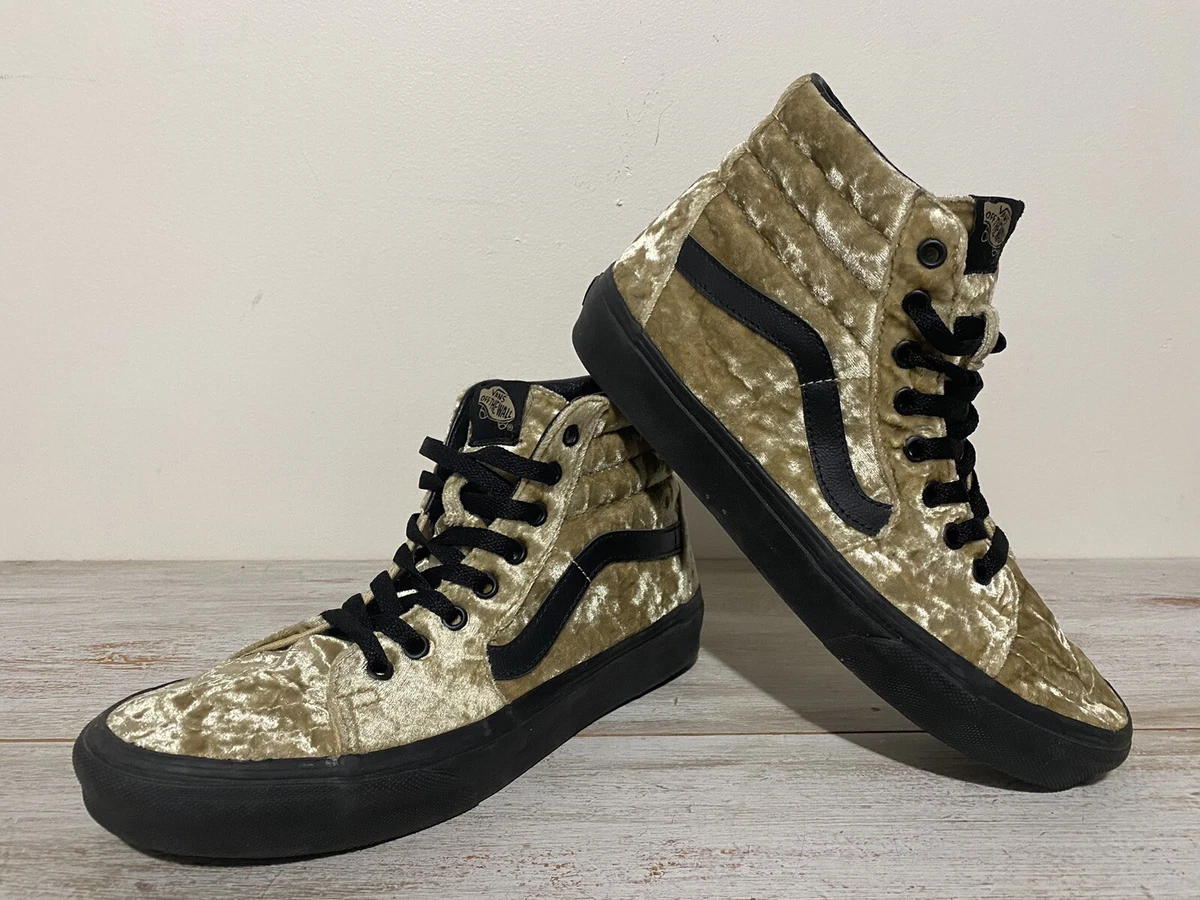 Vans Sk8 Hi Gold Velvet Hi Top Skate Shoes Mens Size 7.5 Womens Size 9