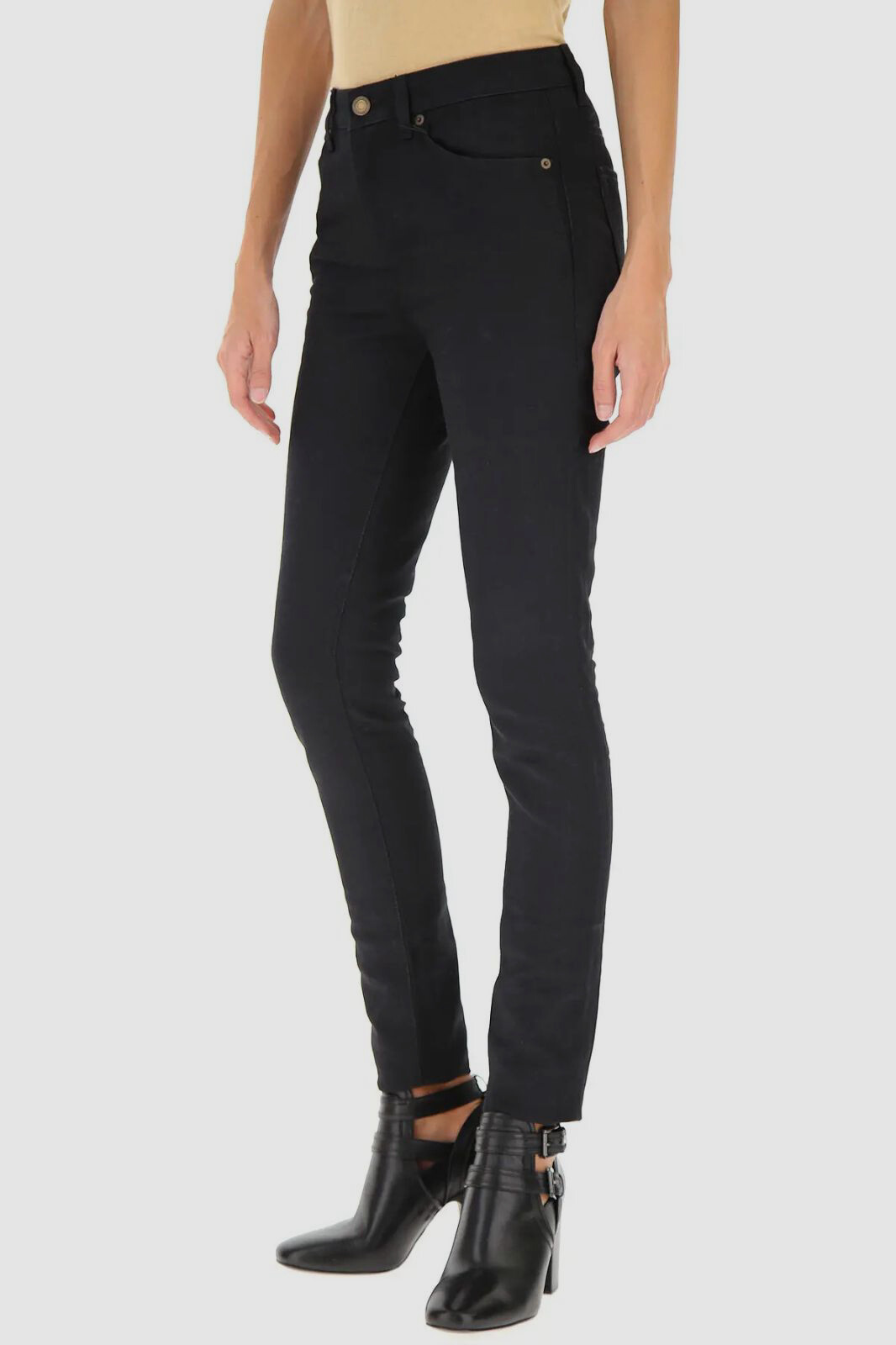 Pantaloni jeans donna Saint Laurent neri elasticizzati skinny fit vita media $761 taglia 26