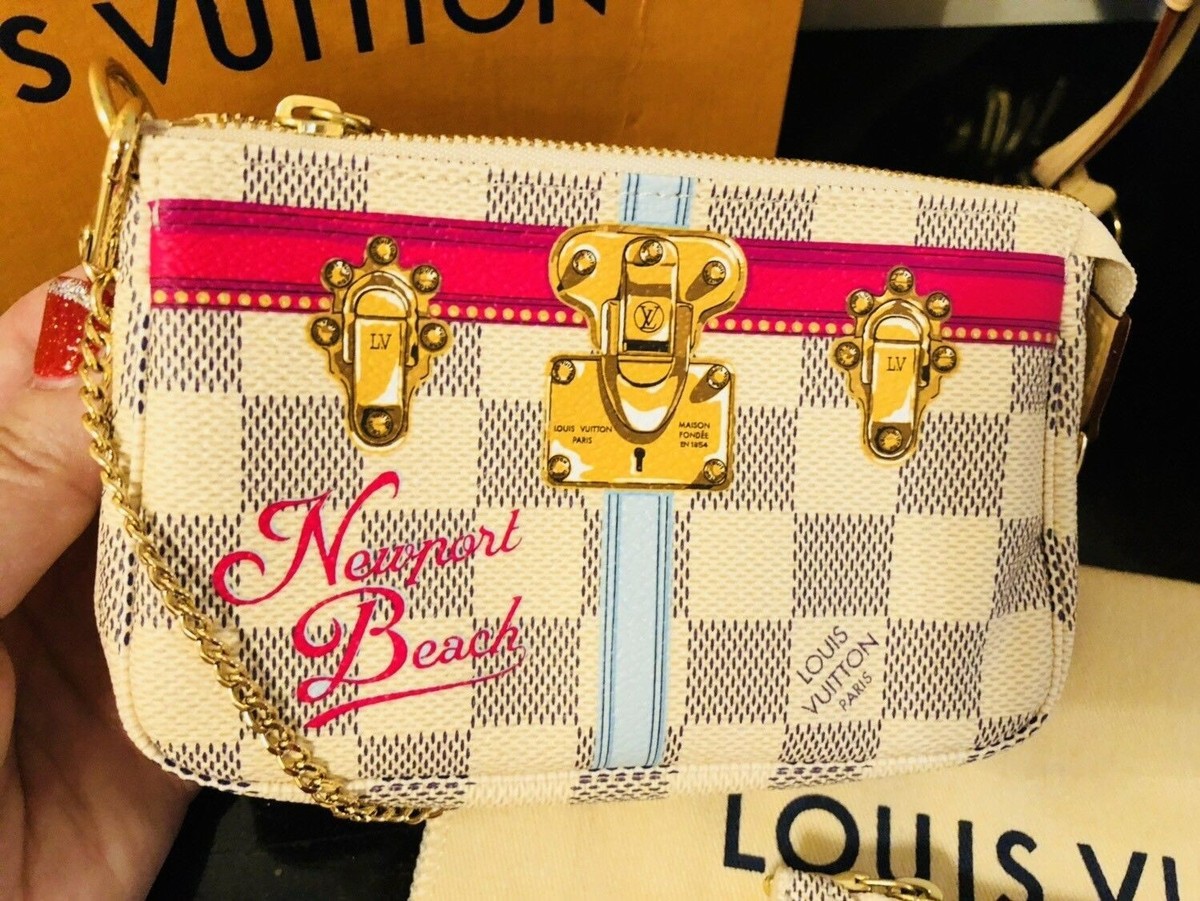 Louis Vuitton Newport Beach chain pochette white pink Damier Azur