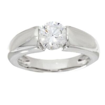 Simulated Diamond Tension Set Solitaire Ring Sterling Silver